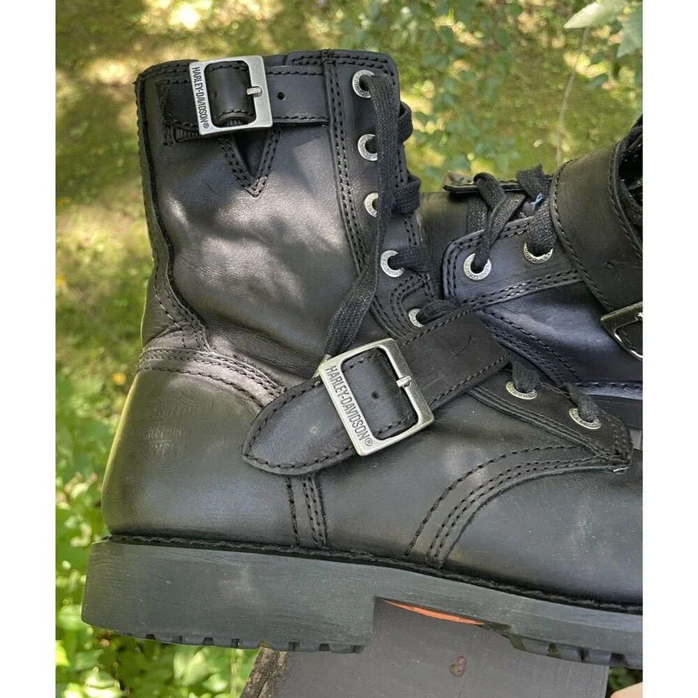 Harley Davidson Ranger Motorcycle Boots Men's 9.5 Black Leather Side Zip Biker
